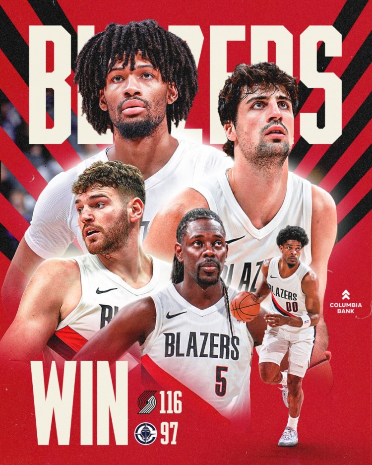 九游-卡位战大胜快船！开拓者官推晒海报：BLAZERS WIN！！